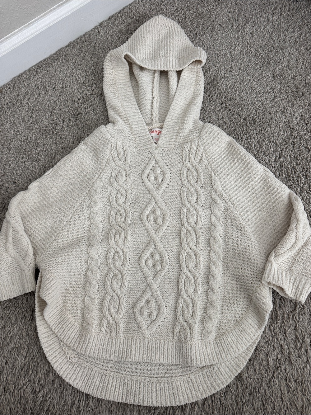 Cat & Jack Cream Cable Knit Hooded Sweater Poncho